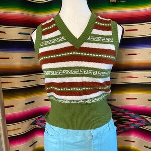 SOLD!! 60s VINTAGE GREEN BROWN MCM STRIPED SWEATER VEST